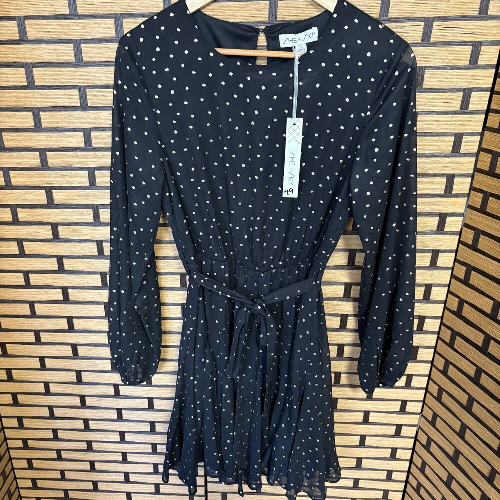 She & Sky Black And Gold Dot‎ Dress Size Small